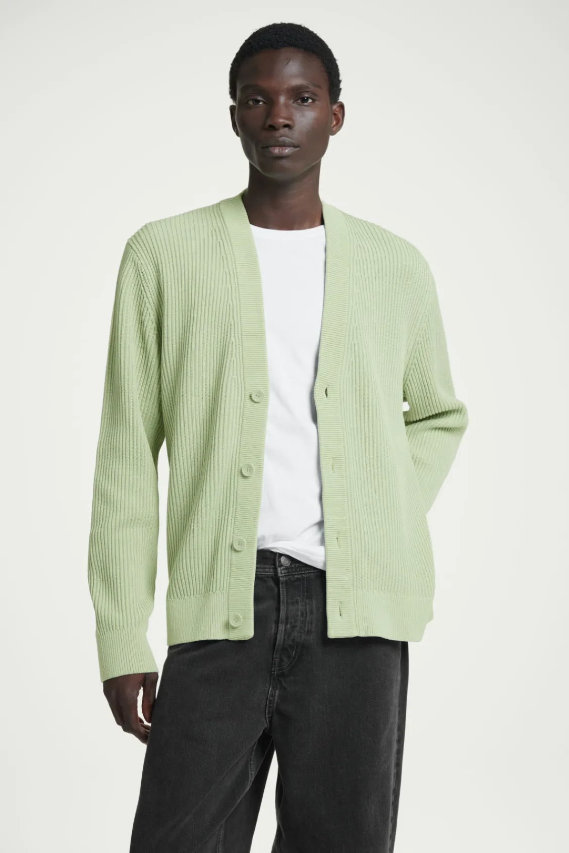 COS ACID-WASH COTTON CARDIGAN LIGHT GREEN Discount