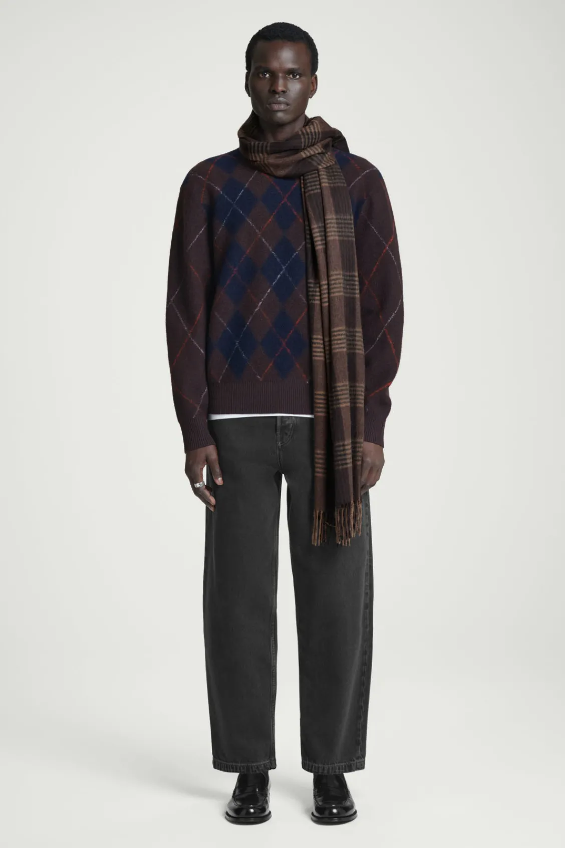 COS ARGYLE BOILED-WOOL SWEATER BROWN / ARGYLE Shop