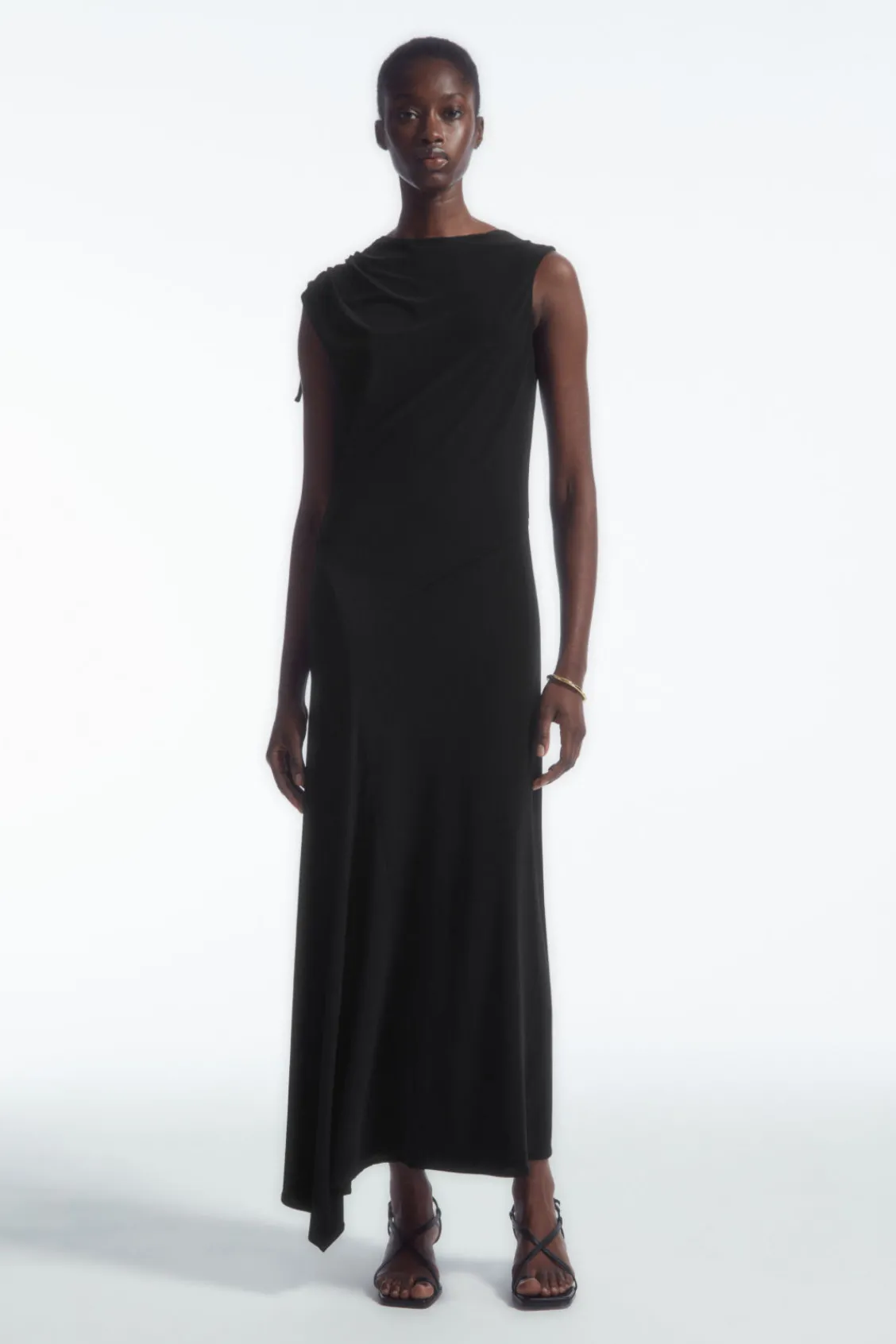 COS ASYMMETRIC COWL-NECK MAXI DRESS BLACK Flash Sale