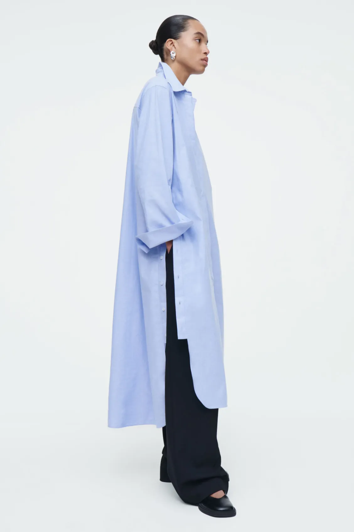 COS ASYMMETRIC DECONSTRUCTED SHIRT DRESS LIGHT BLUE Best Sale