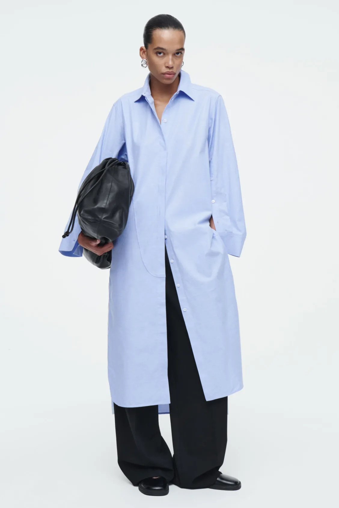 COS ASYMMETRIC DECONSTRUCTED SHIRT DRESS LIGHT BLUE Best Sale