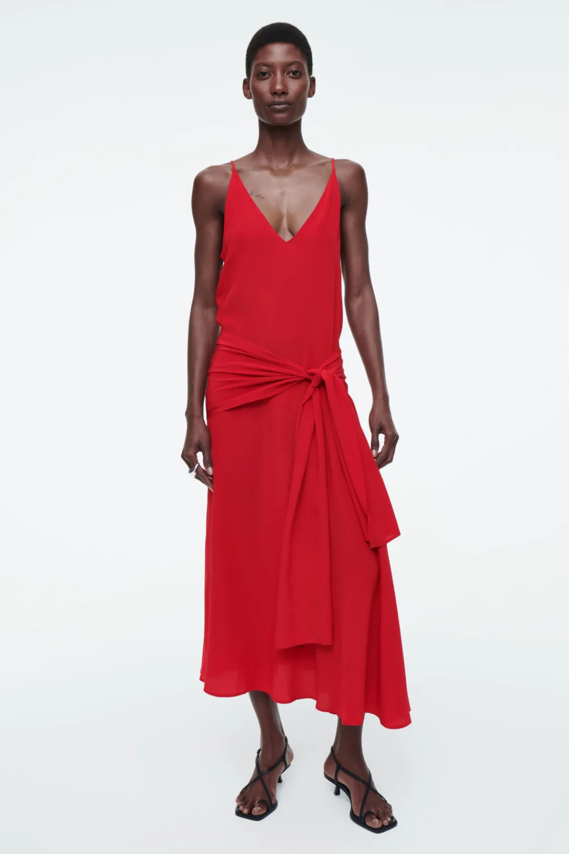 COS ASYMMETRIC TIE-WAIST SILK DRESS RED Online