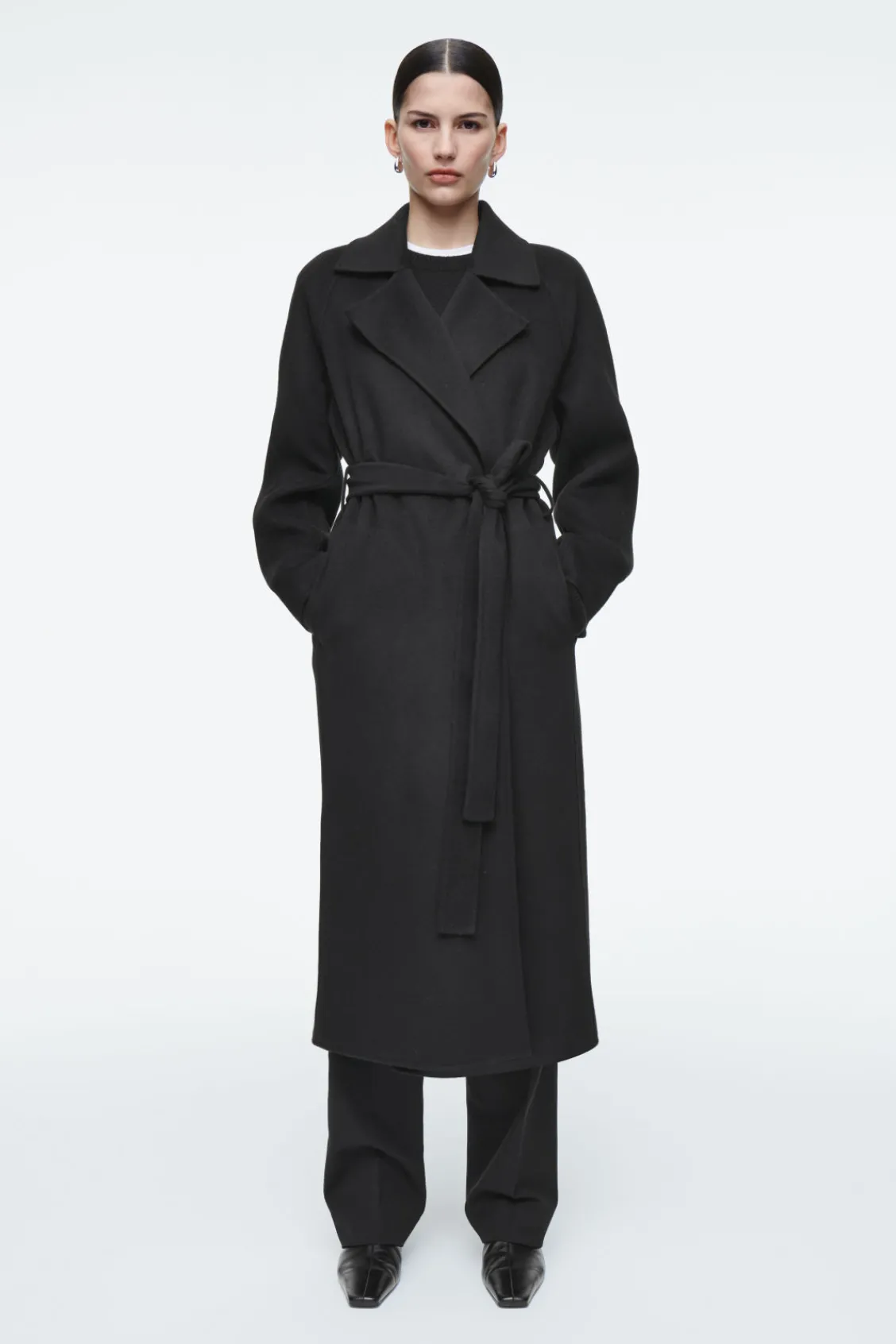 COS BELTED DOUBLE-FACED WOOL COAT BLACK Cheap