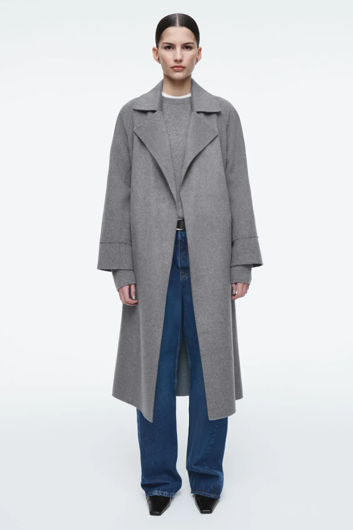 COS BELTED DOUBLE-FACED WOOL COAT GRAY Cheap