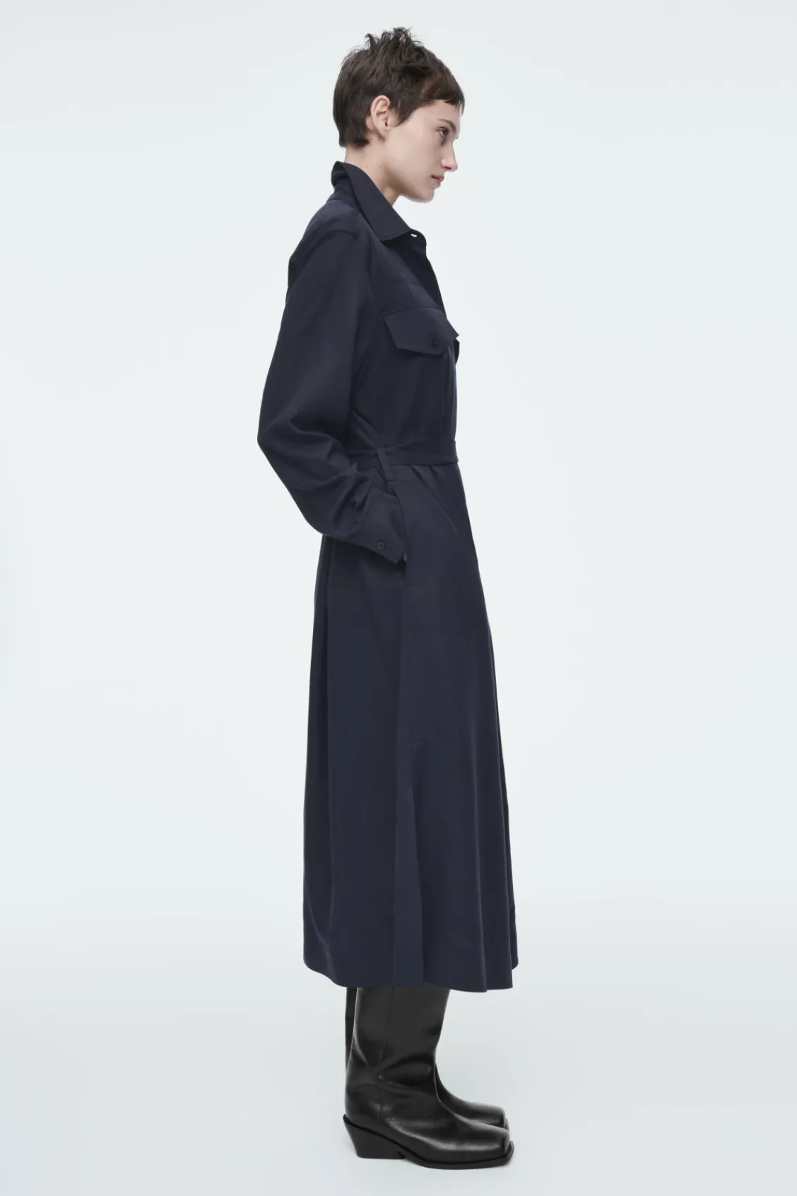 COS BELTED MIDI SHIRT DRESS NAVY Cheap