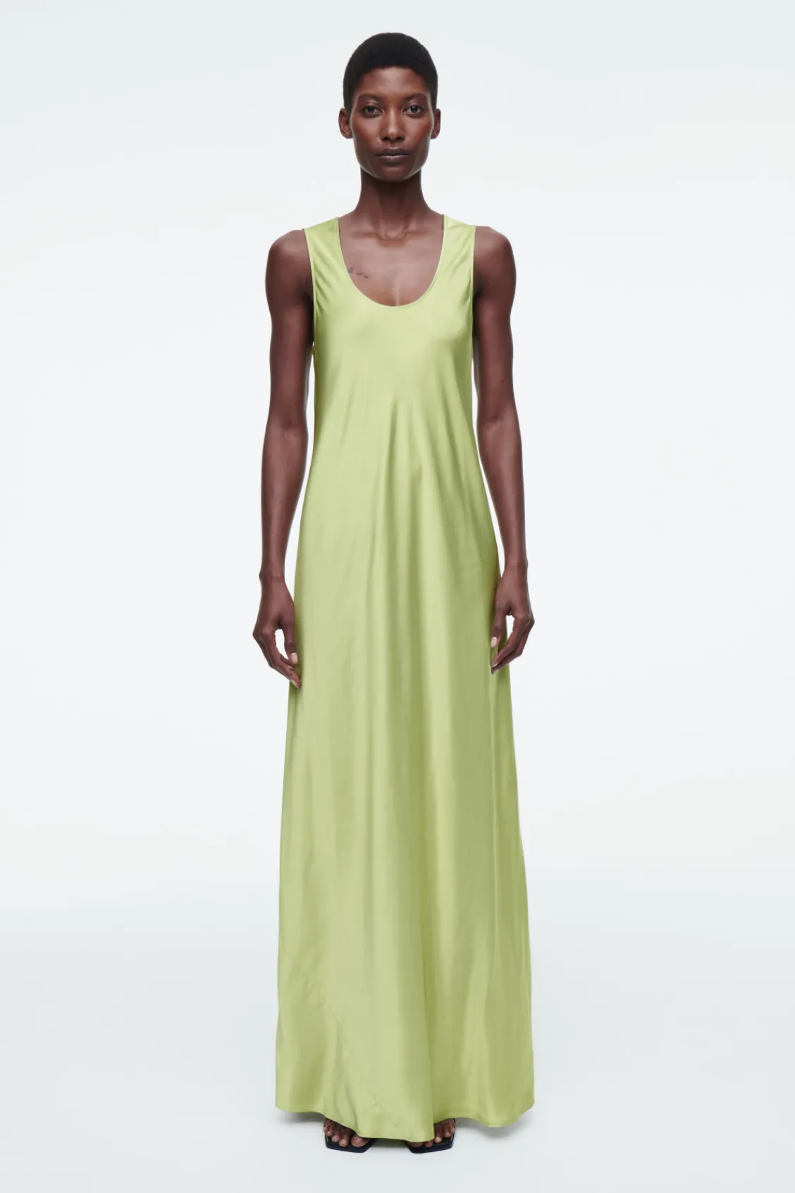 COS BIAS-CUT MAXI SLIP DRESS SAGE GREEN Clearance