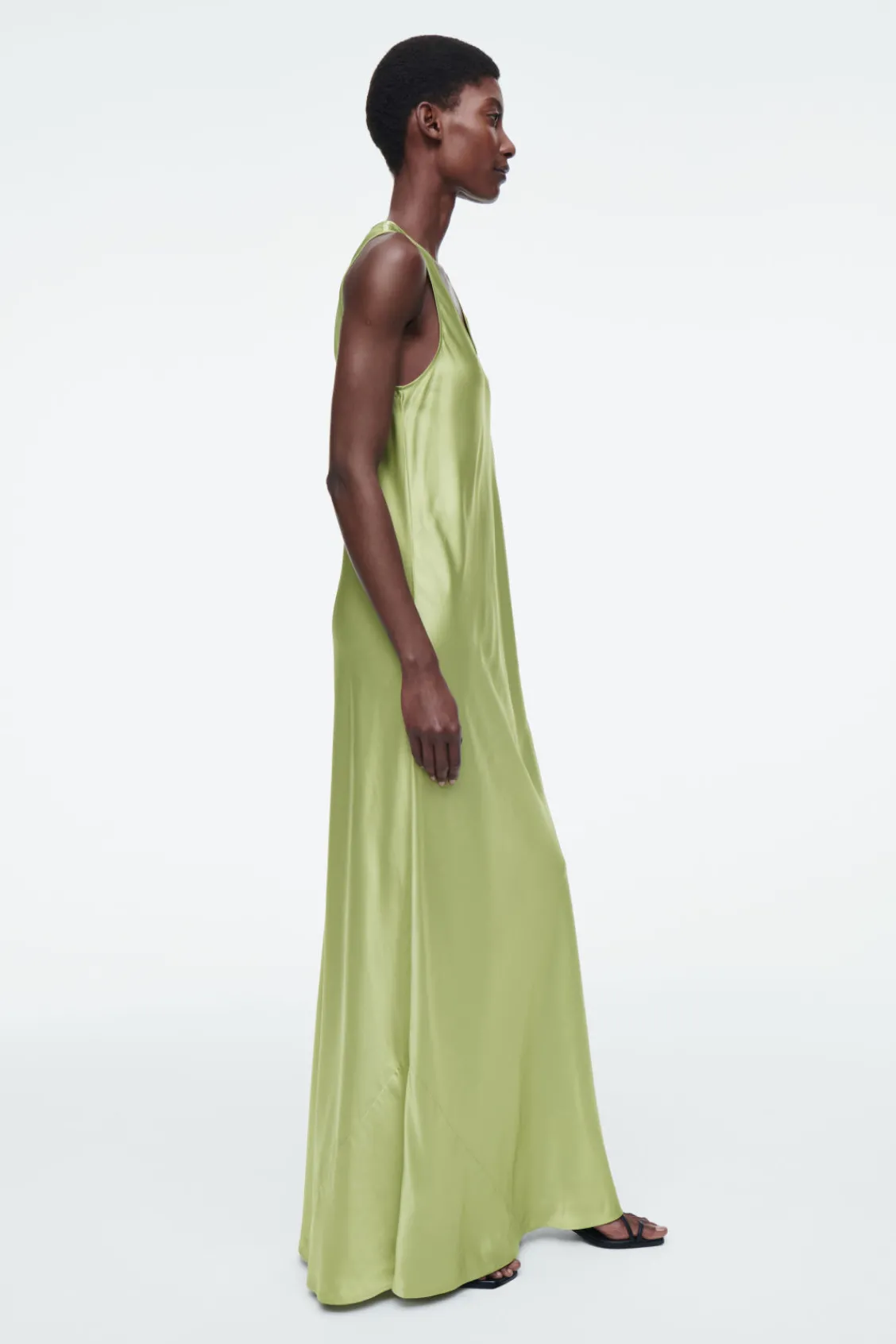 COS BIAS-CUT MAXI SLIP DRESS SAGE GREEN Clearance