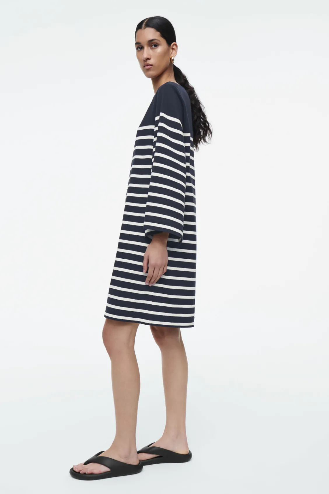 COS BOAT-NECK MINI T-SHIRT DRESS NAVY / STRIPED Hot