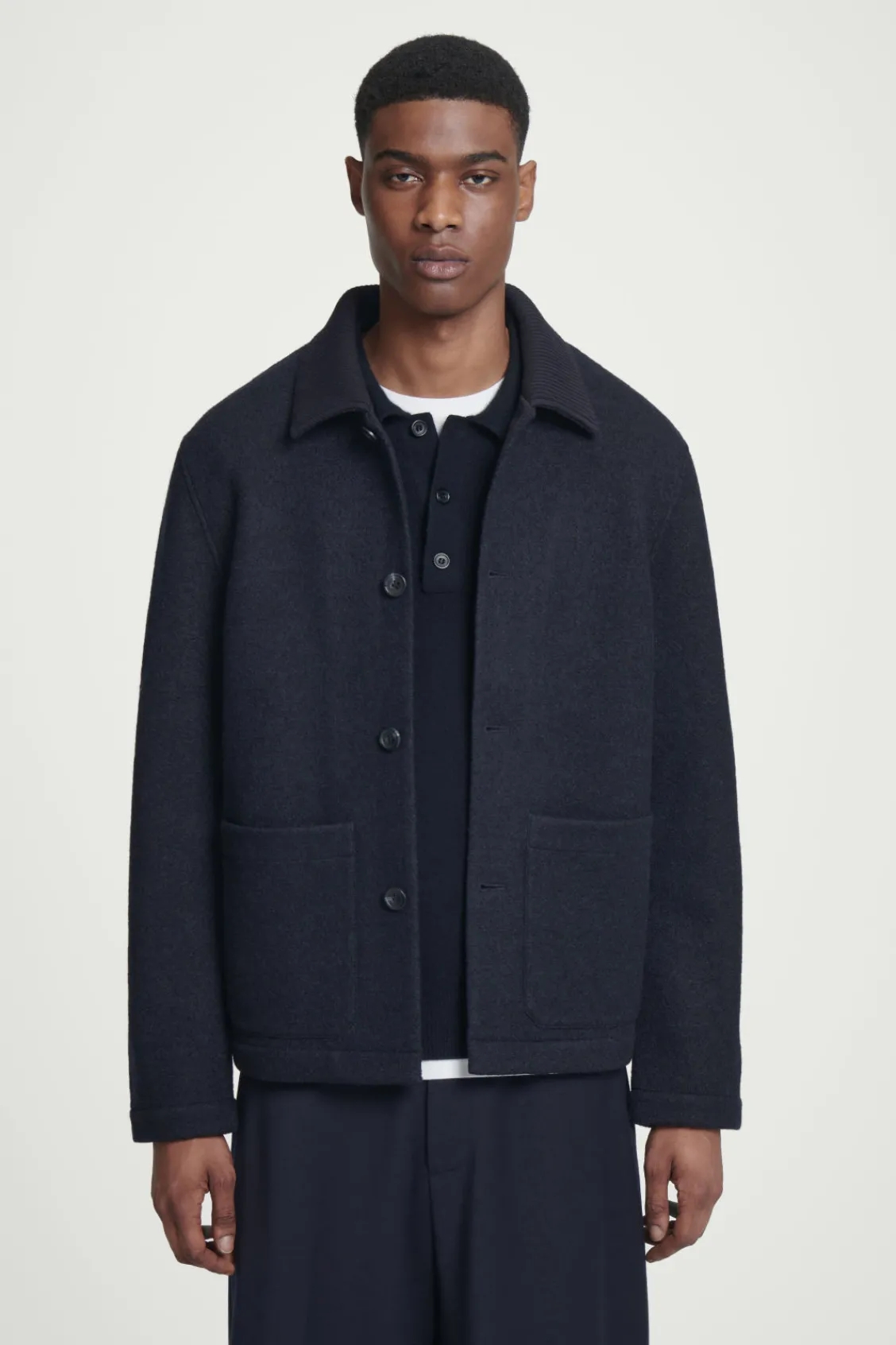 COS BOILED-WOOL CHORE JACKET NAVY Hot