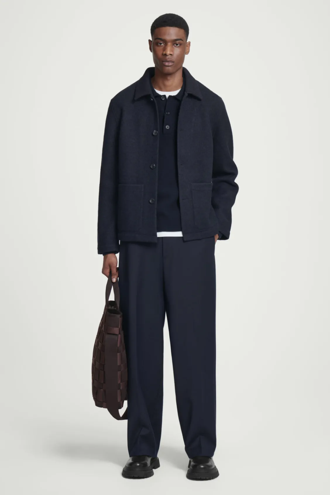 COS BOILED-WOOL CHORE JACKET NAVY Hot