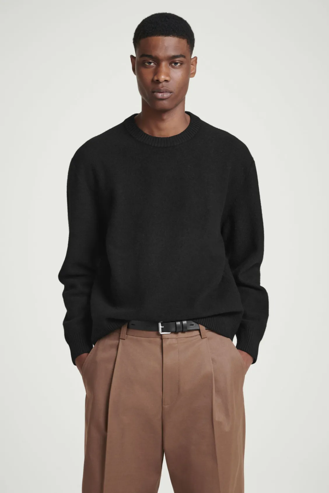 COS BOILED-WOOL CREW-NECK SWEATER BLACK Best