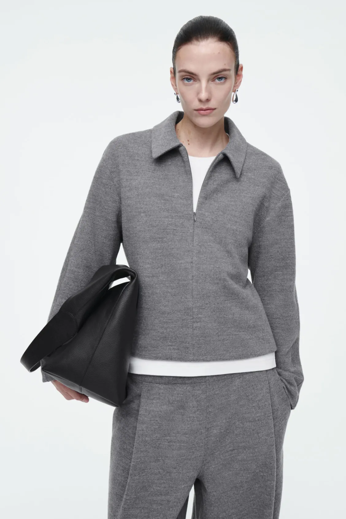 COS BOILED-WOOL ZIP-UP CARDIGAN GRAY MÉLANGE Fashion