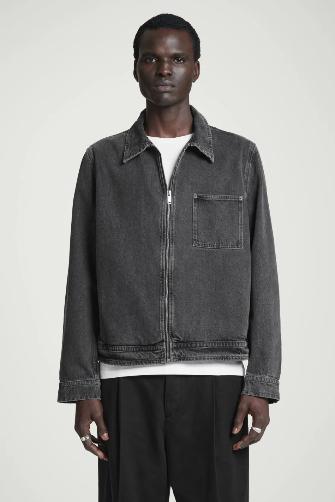 COS BOXY DENIM ZIP-UP JACKET WASHED BLACK Outlet