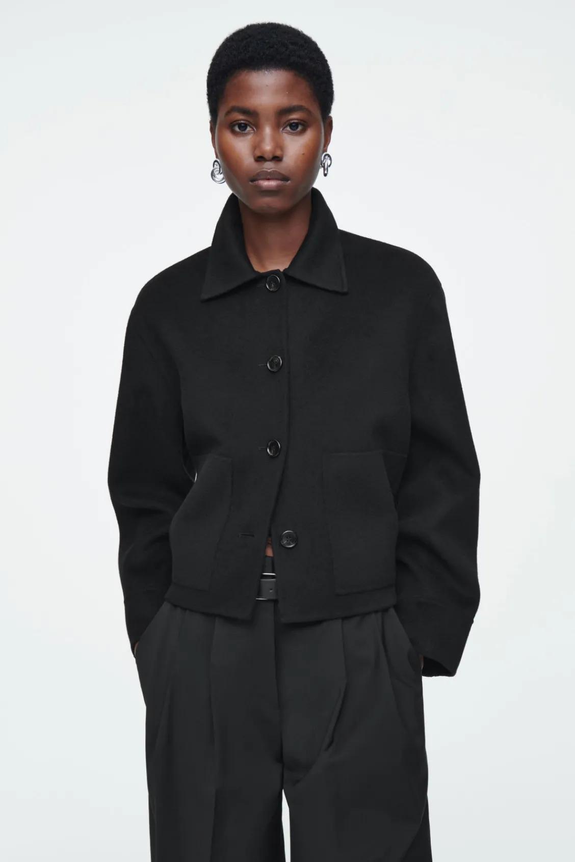 COS BOXY DOUBLE-FACED WOOL JACKET BLACK Best