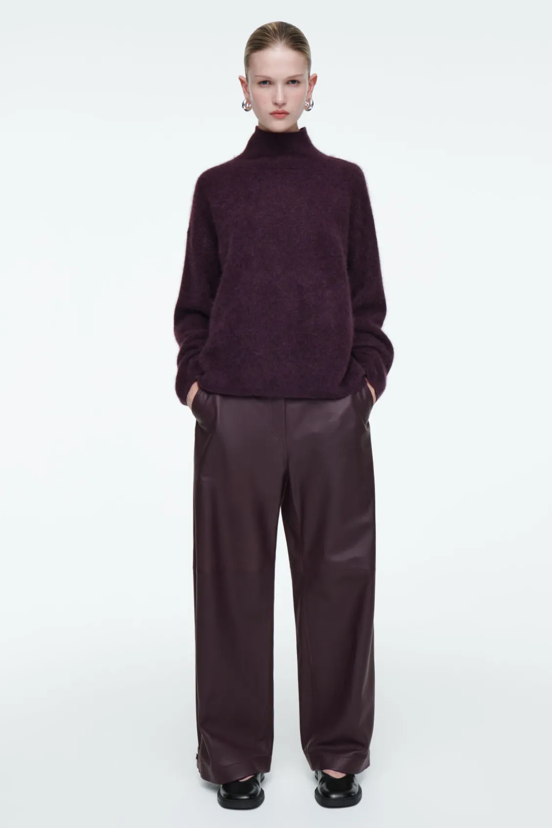 COS BRUSHED-CASHMERE TURTLENECK SWEATER BURGUNDY Discount