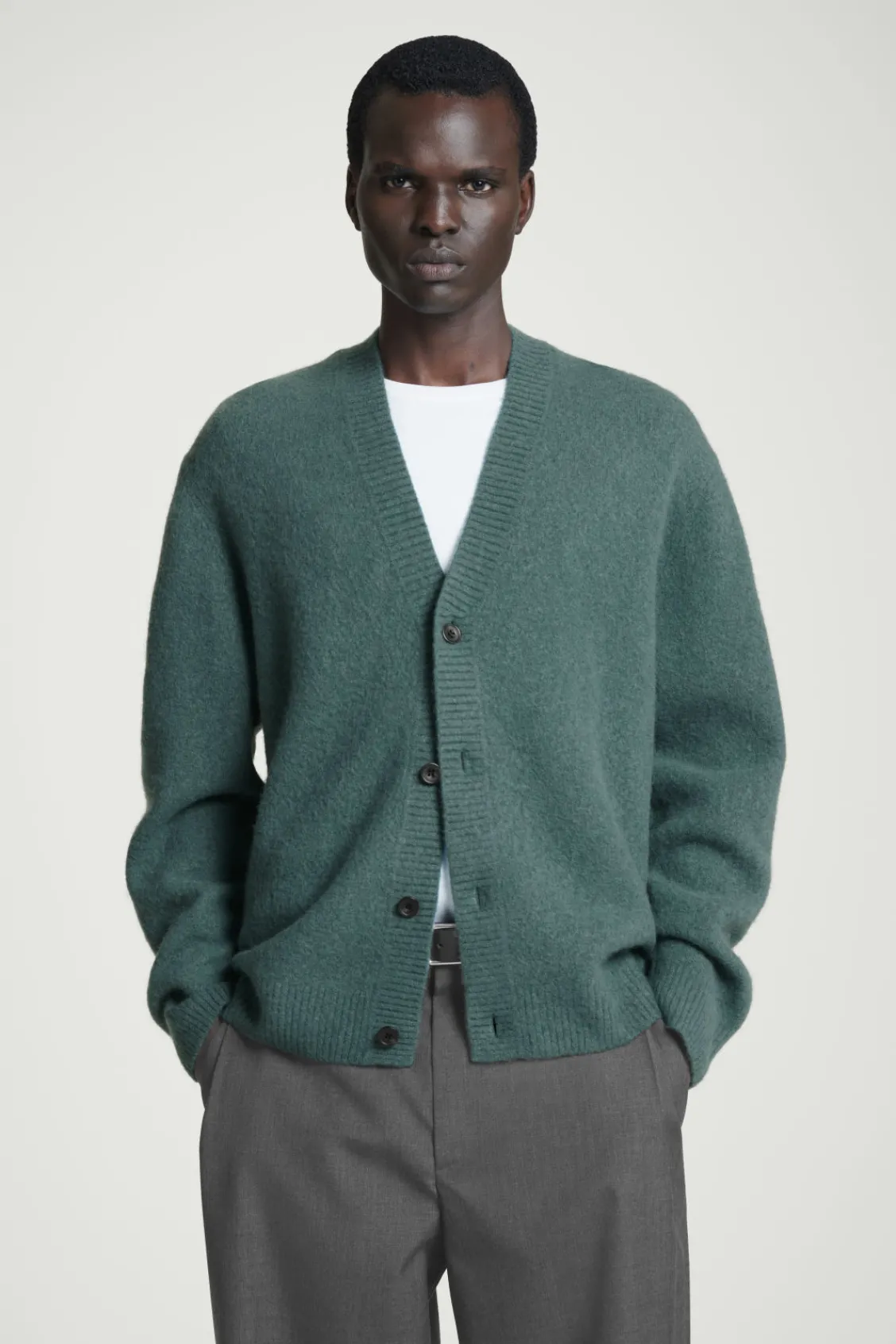 COS BRUSHED-WOOL V-NECK CARDIGAN TEAL Online