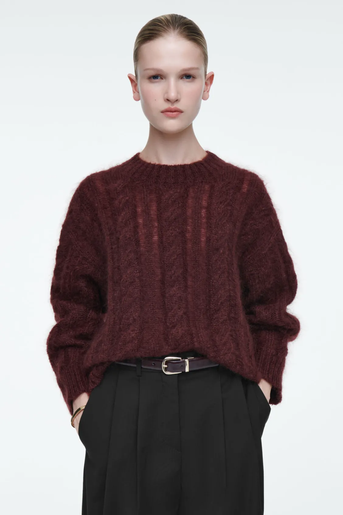 COS CABLE-KNIT MOHAIR SWEATER BROWN Clearance