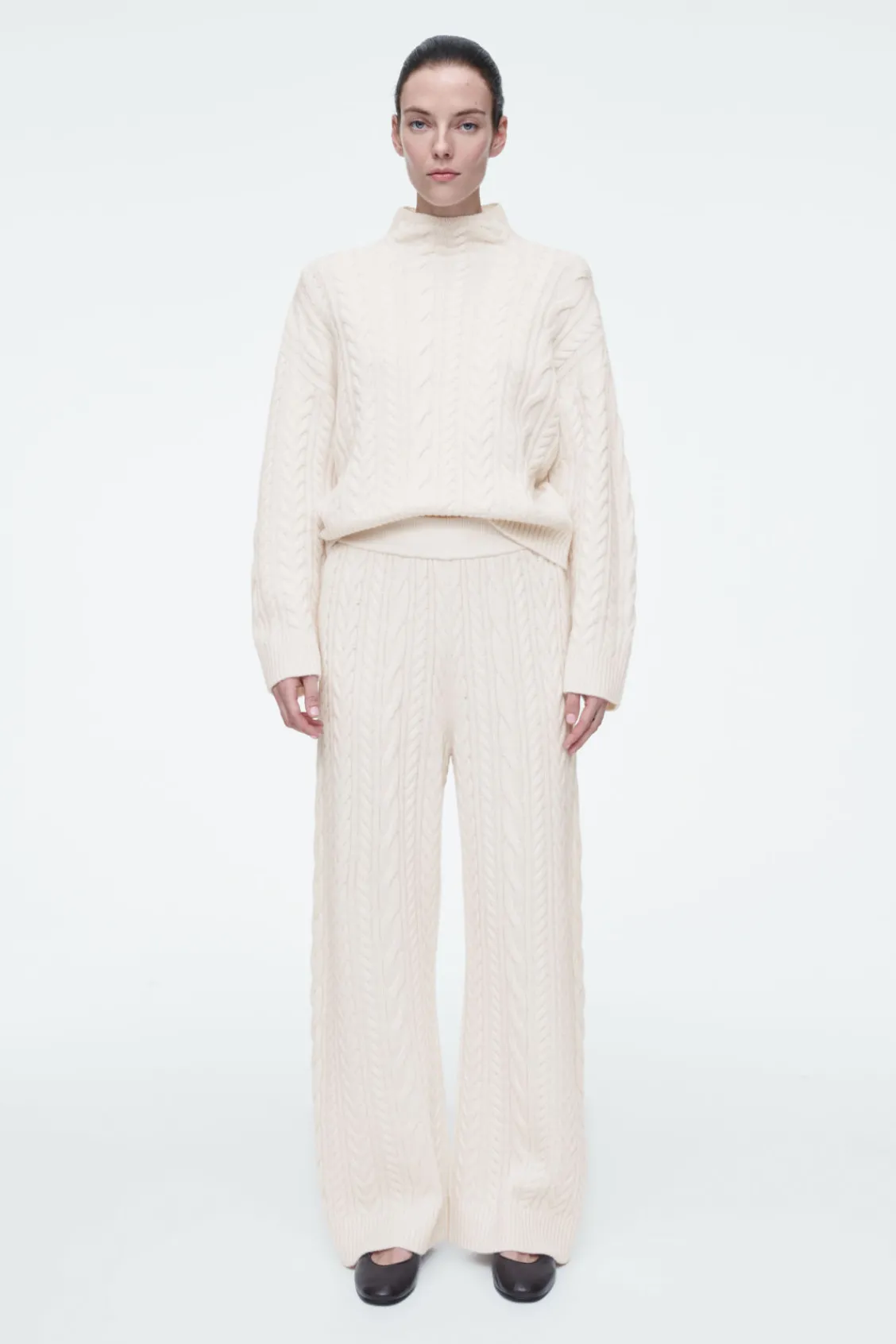 COS CABLE-KNIT WOOL PANTS IVORY Discount