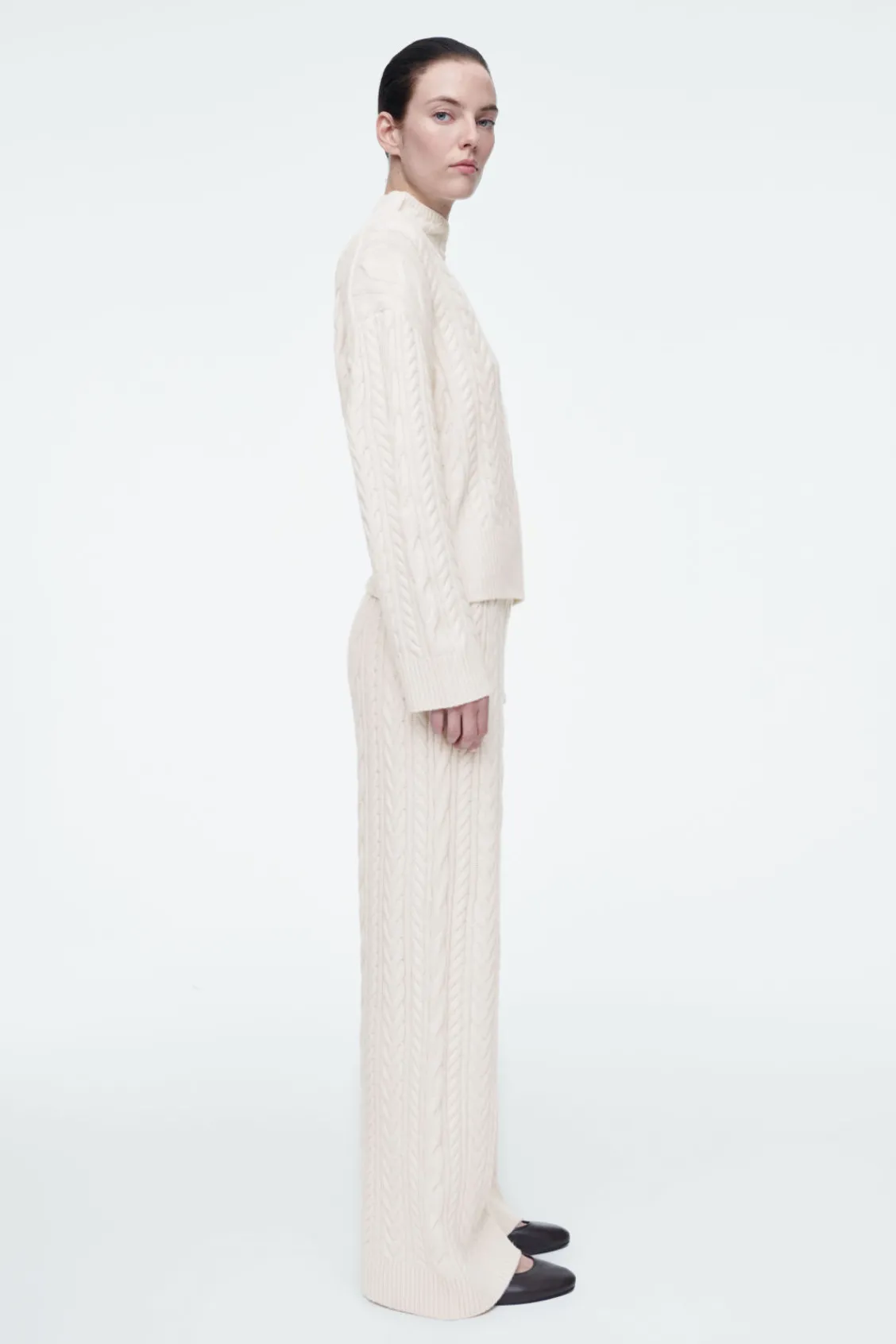 COS CABLE-KNIT WOOL PANTS IVORY Discount