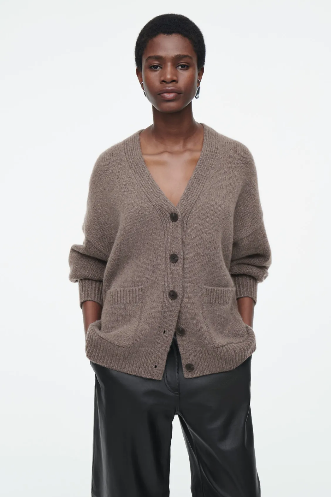 COS CHUNKY CASHMERE-BLEND CARDIGAN MOLE Shop