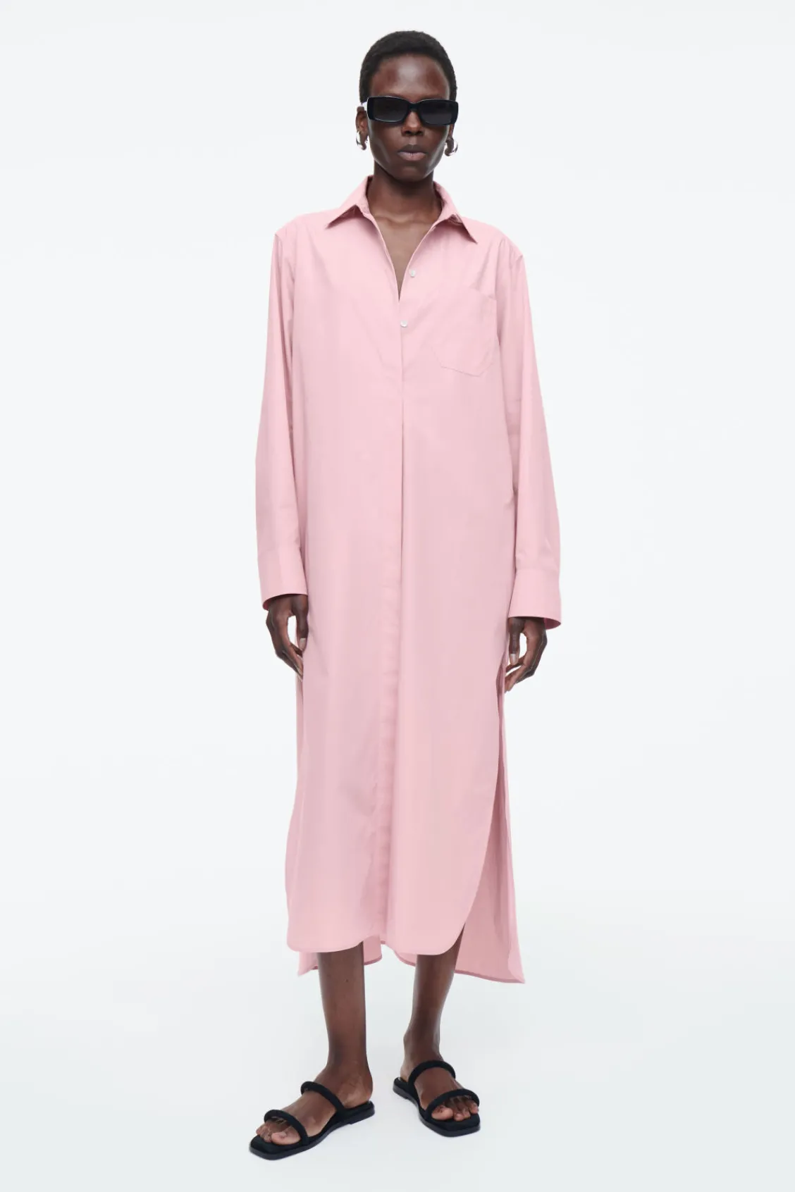 COS COLLARED MIDI SHIRT DRESS PINK Cheap