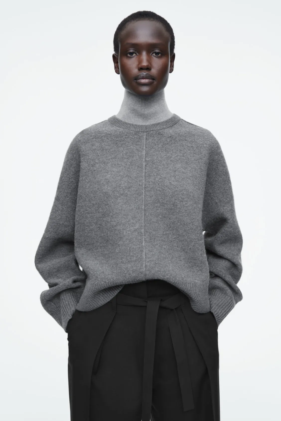 COS COLOUR-BLOCK LAYERED WOOL JUMPER GRAY New