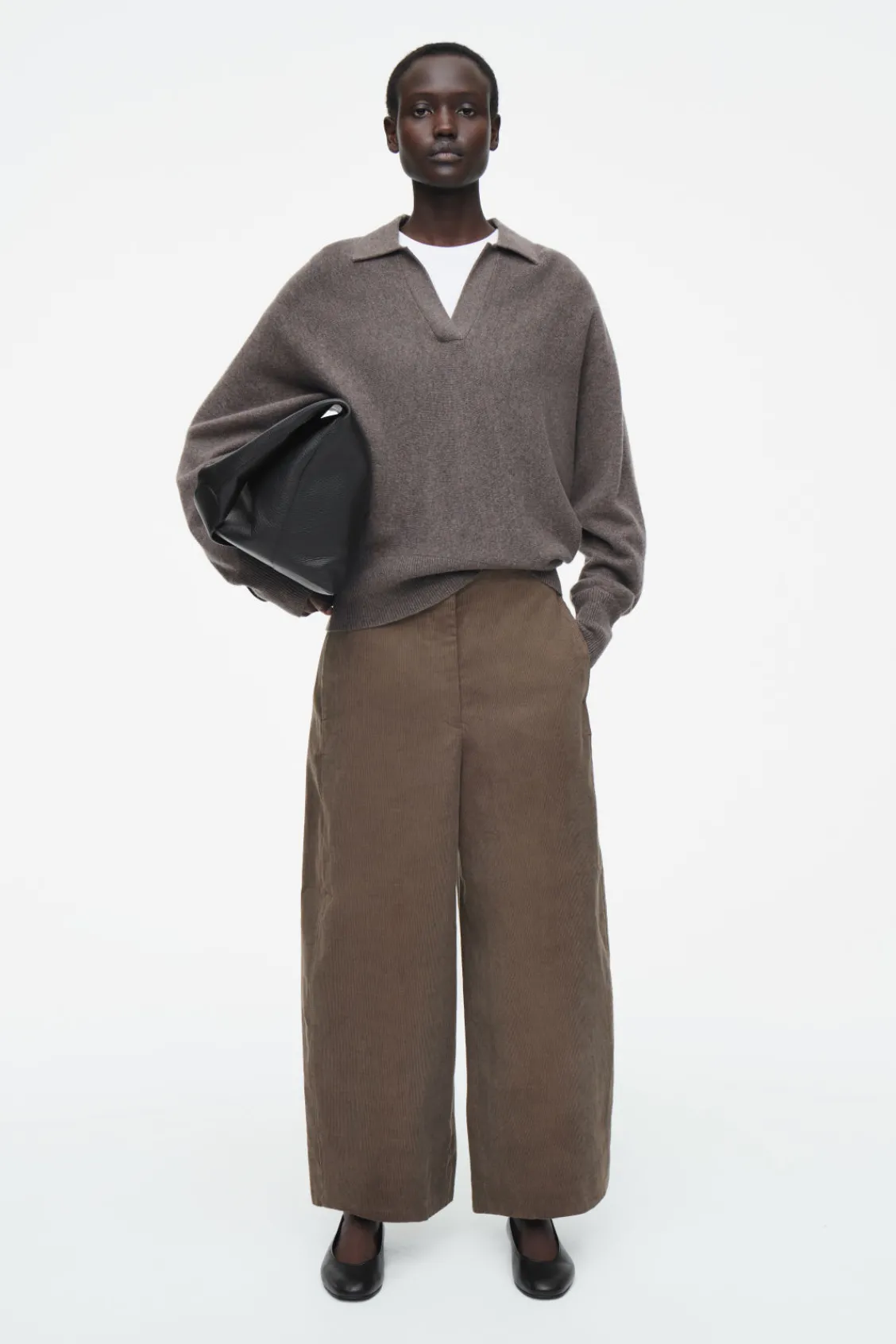 COS CORDUROY BARREL-LEG TROUSERS BROWN Fashion