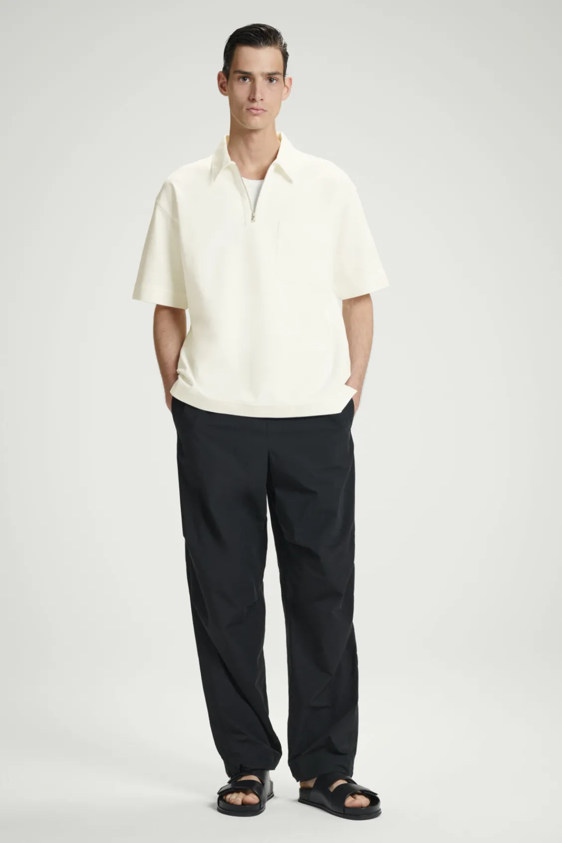 COS COTTON-TWILL HALF-ZIP POLO SHIRT OFF-WHITE Cheap