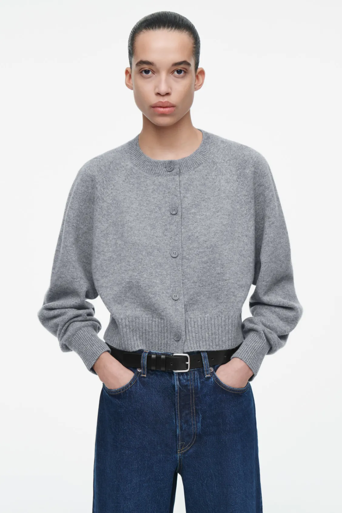 COS CROPPED WOOL CARDIGAN GRAY MÉLANGE Discount