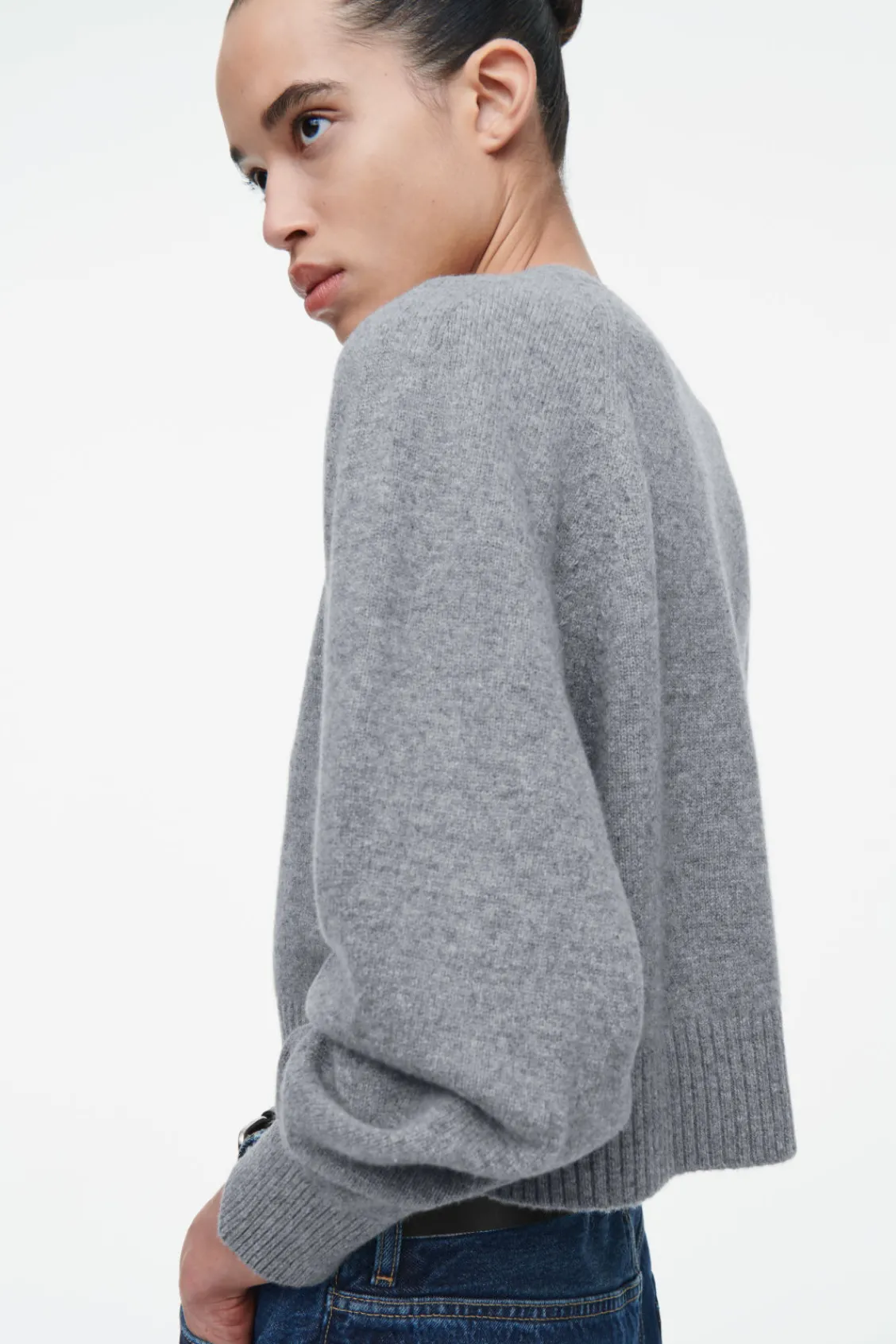 COS CROPPED WOOL CARDIGAN GRAY MÉLANGE Discount