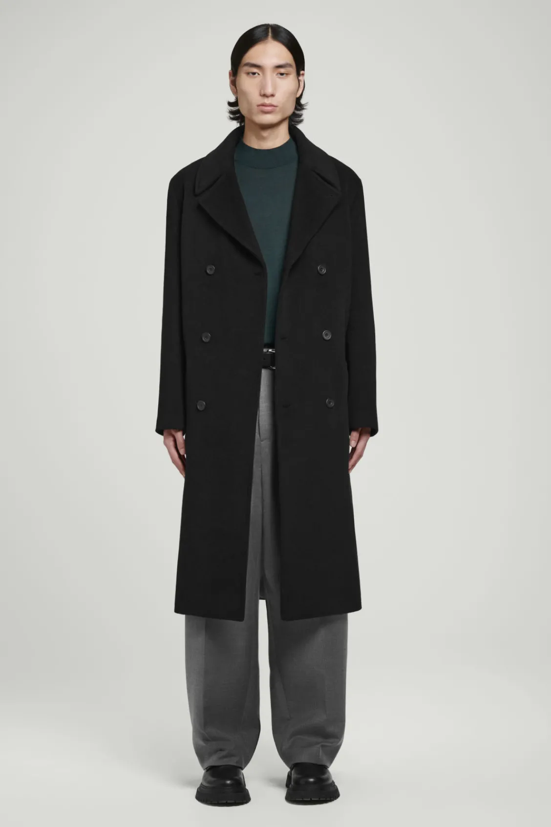 COS DOUBLE-BREASTED WOOL OVERCOAT BLACK Store