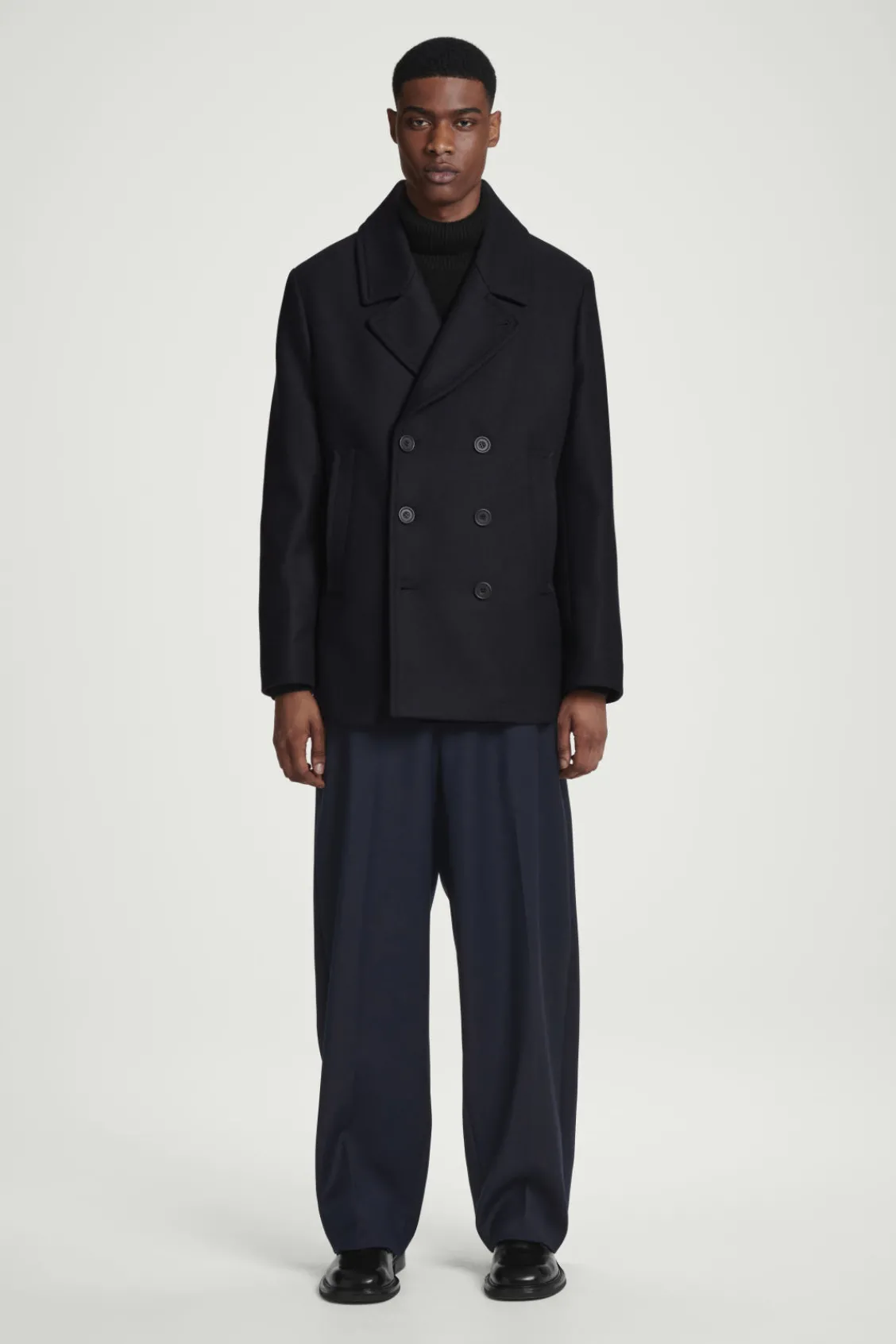 COS DOUBLE-BREASTED WOOL PEA COAT NAVY Sale