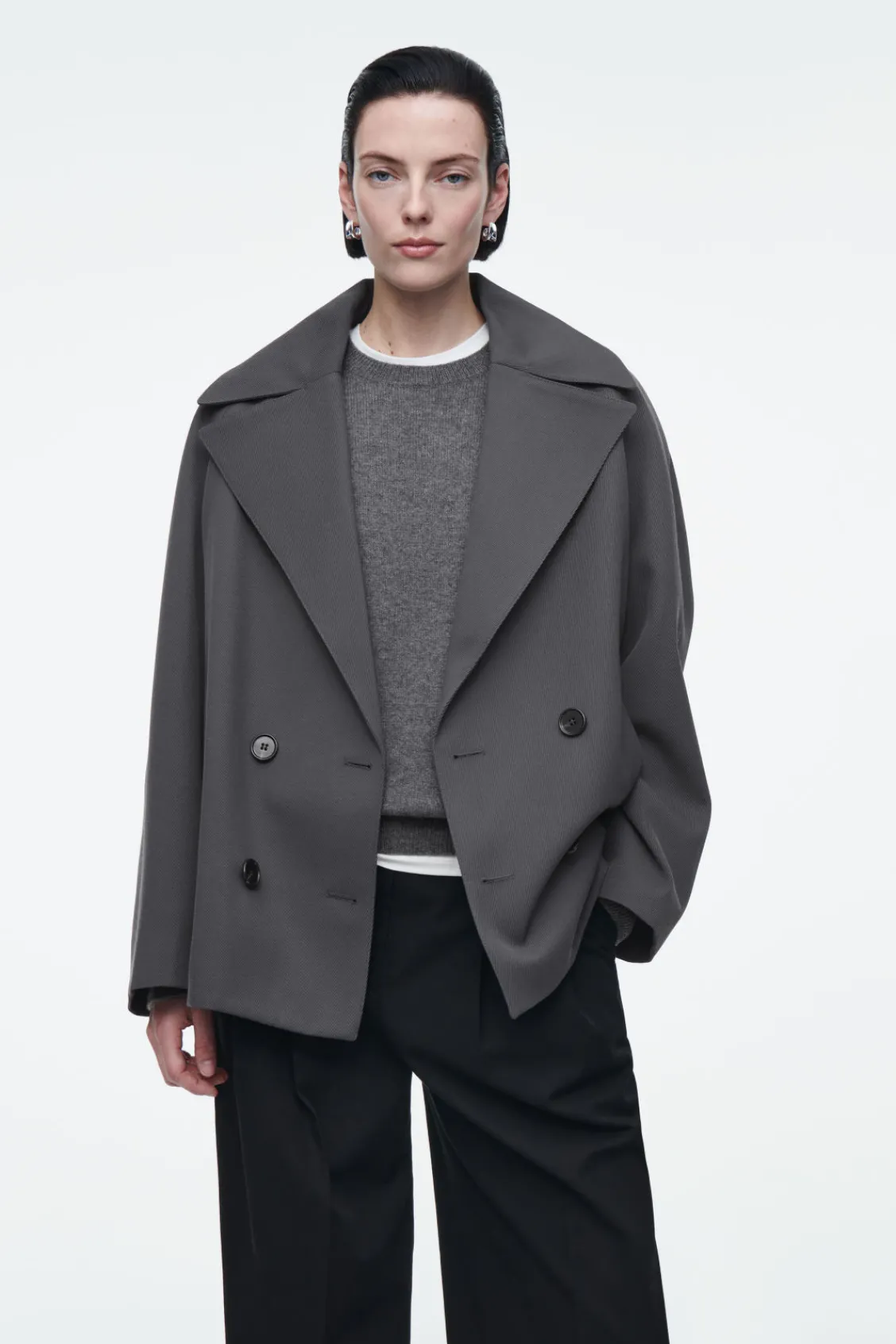 COS DOUBLE-BREASTED WOOL-BLEND JACKET CHARCOAL Shop