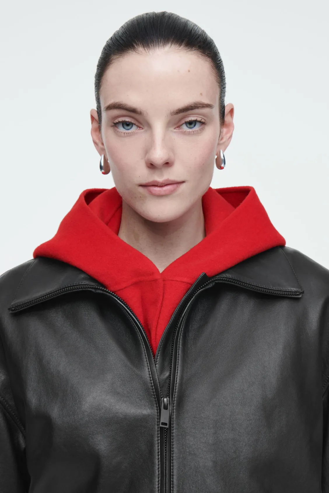 COS DOUBLE-FACED WOOL HYBRID HOOD RED Cheap