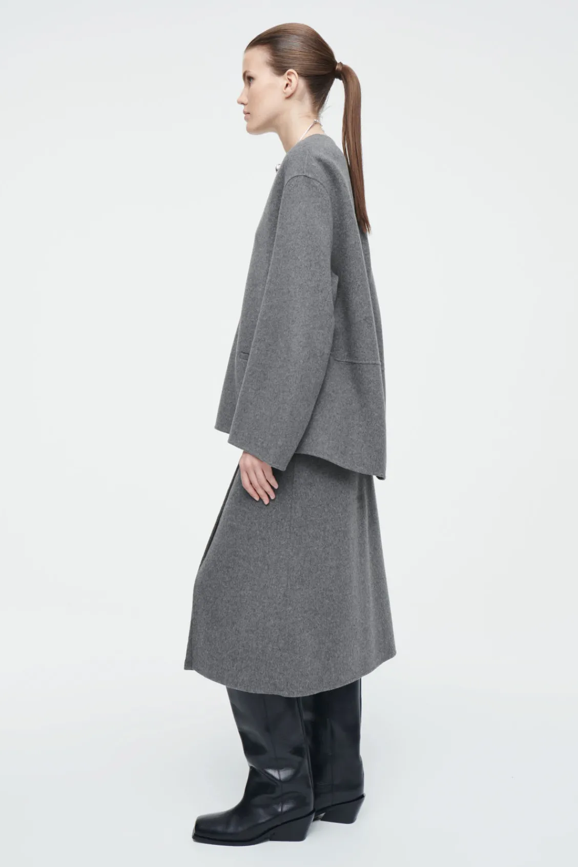 COS DOUBLE-FACED WOOL MIDI SKIRT GRAY Outlet