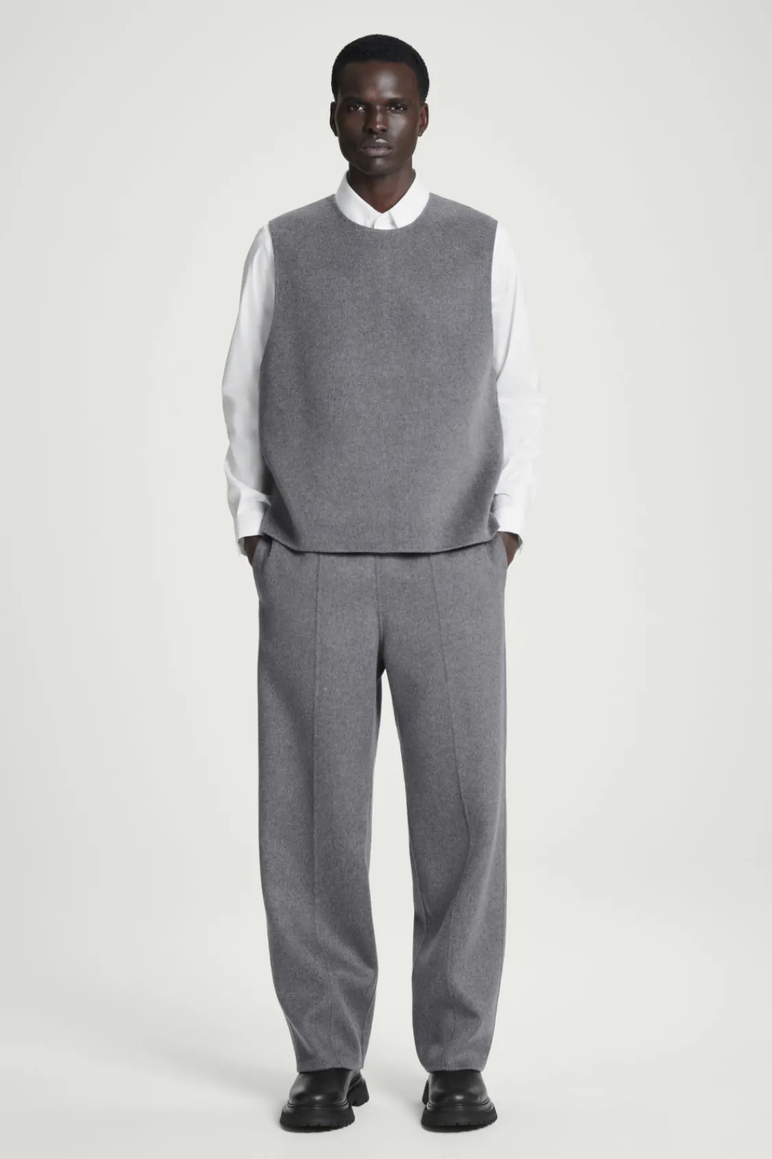 COS DOUBLE-FACED WOOL PANTS GRAY Store