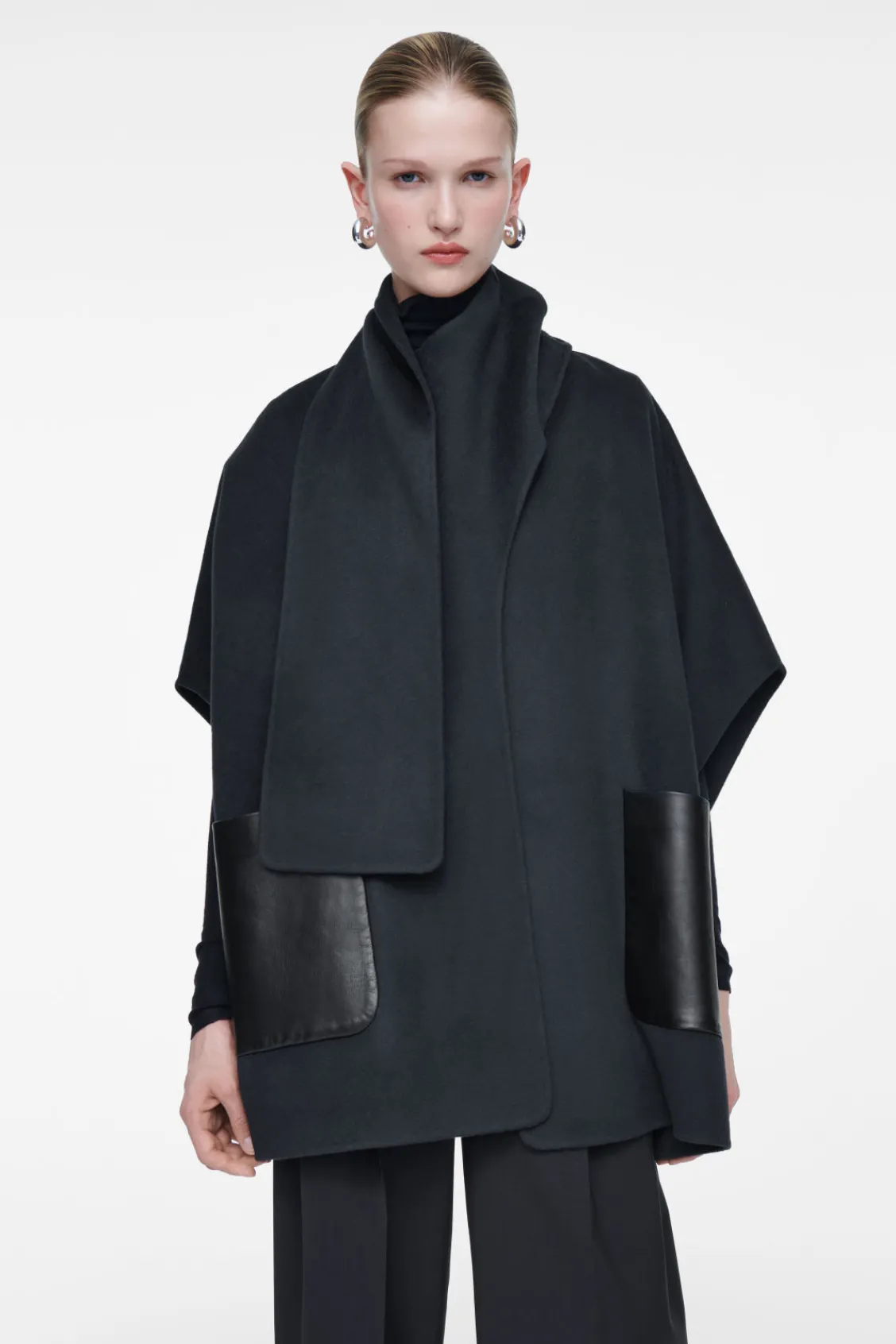 COS DOUBLE-FACED WOOL SCARF CAPE NAVY Best