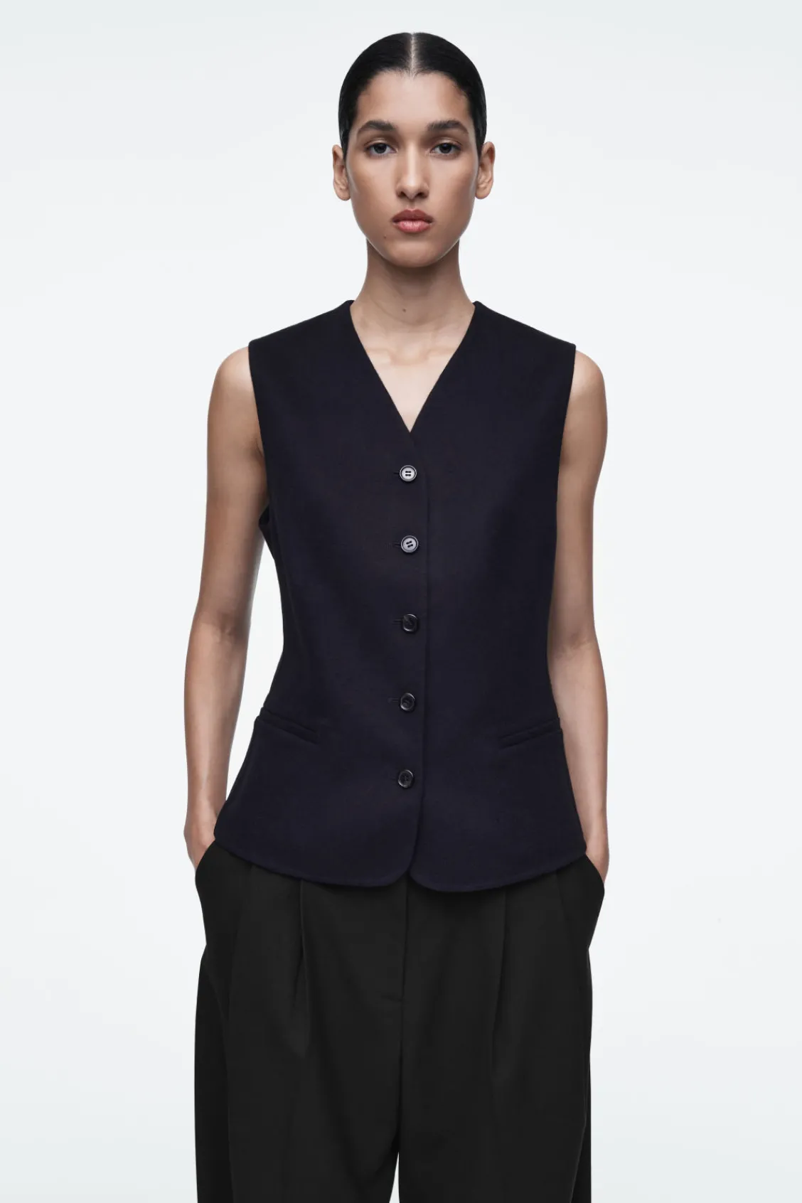 COS DOUBLE-FACED WOOL VEST NAVY Discount