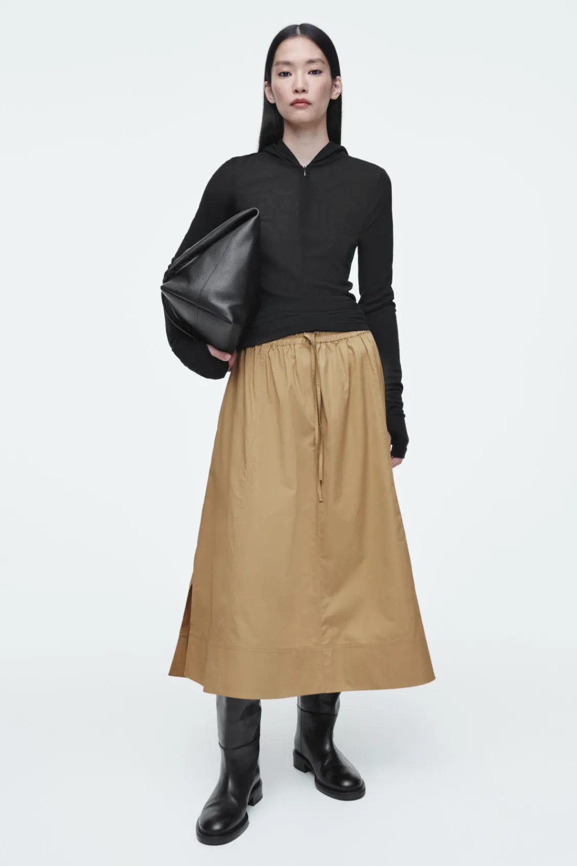 COS DRAWSTRING A-LINE MIDI SKIRT DARK BEIGE Store