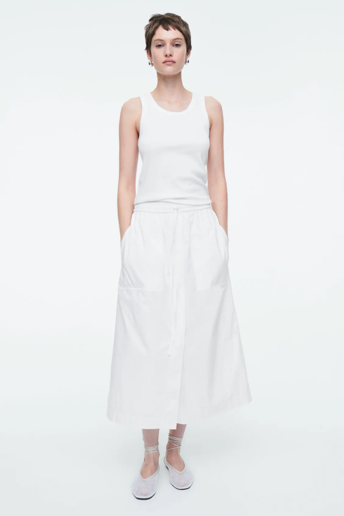 COS DRAWSTRING MIDI SKIRT WHITE Hot