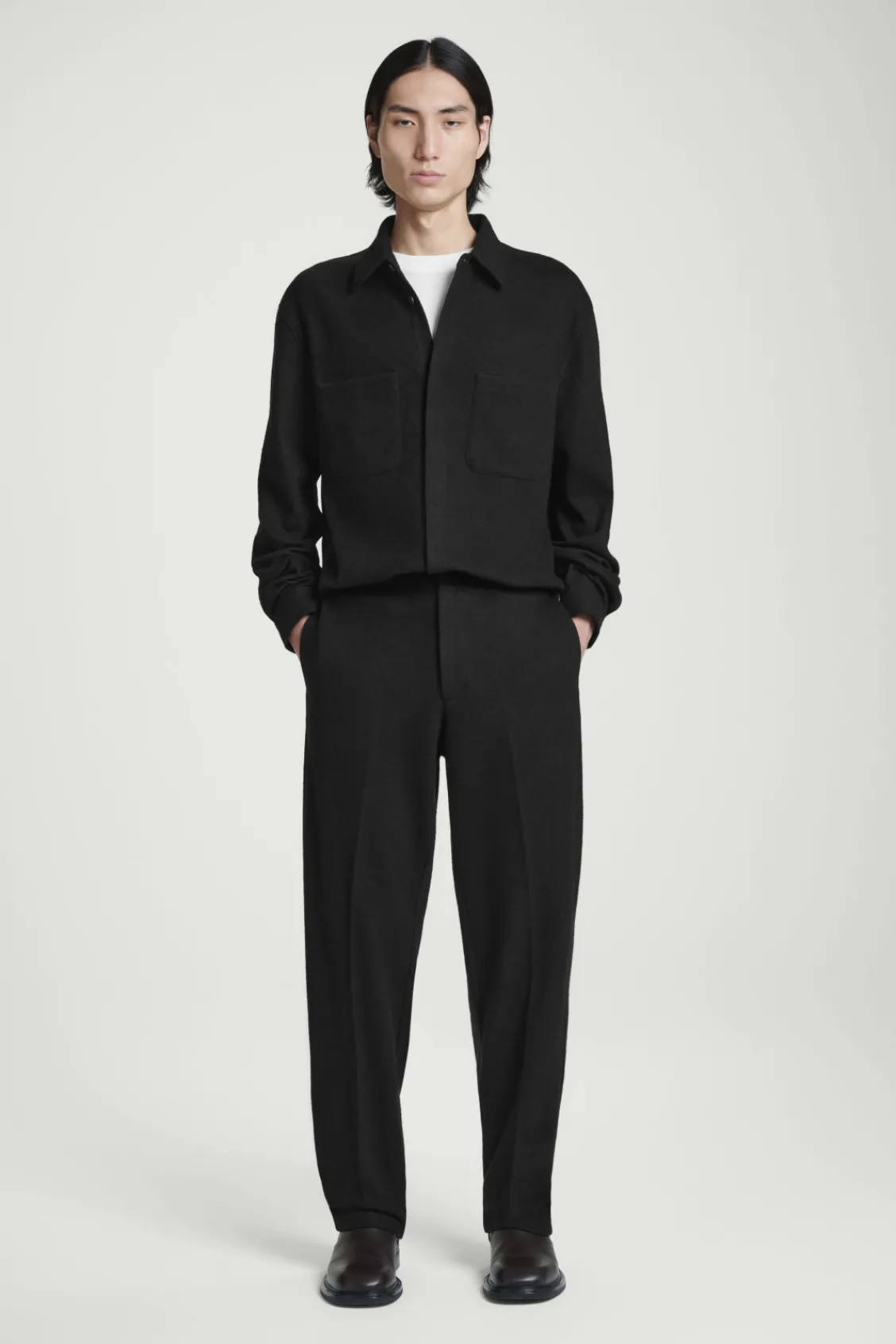 COS ELASTICATED BOILED-WOOL PANTS BLACK New