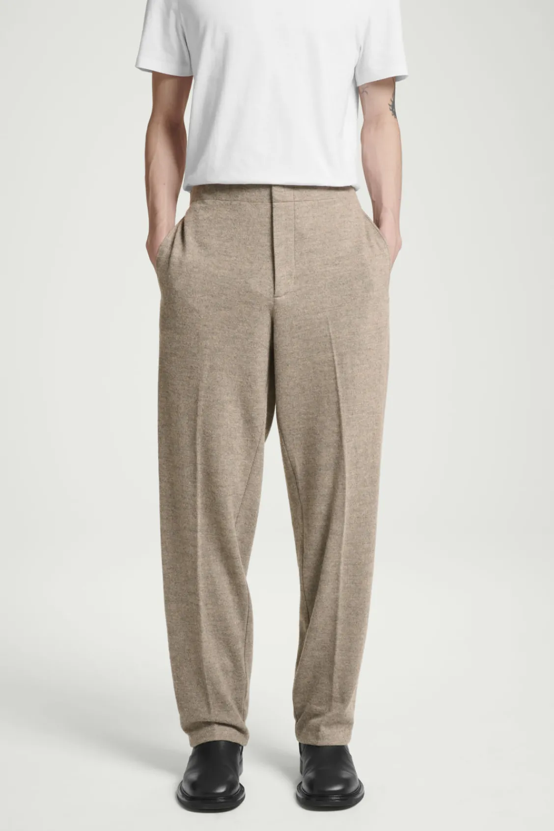 COS ELASTICATED BOILED-WOOL PANTS DARK BEIGE Discount