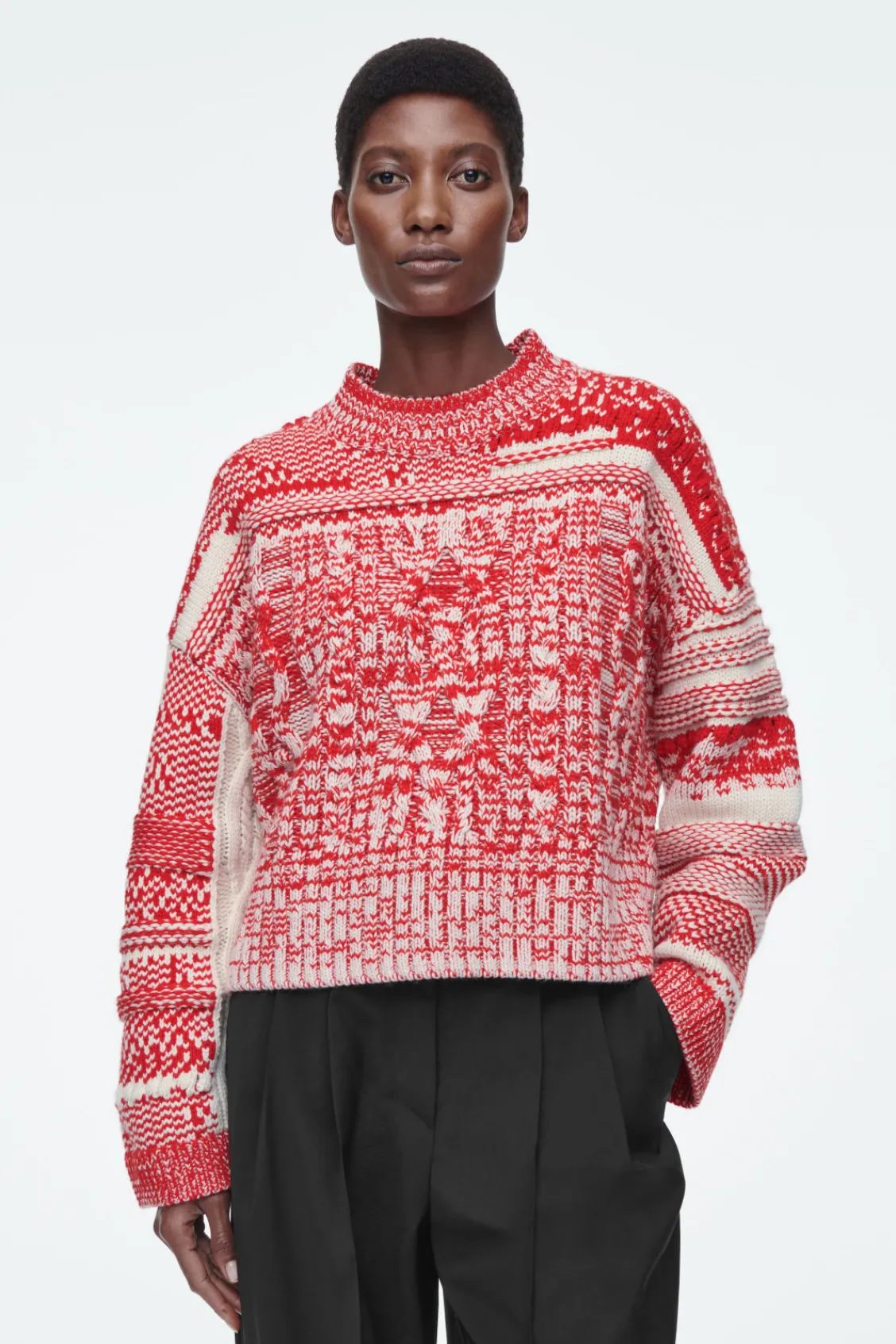 COS FAIR ISLE WOOL AND CASHMERE SWEATER RED / CREAM Cheap