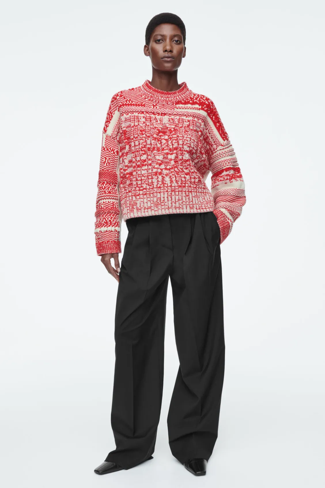 COS FAIR ISLE WOOL AND CASHMERE SWEATER RED / CREAM Cheap