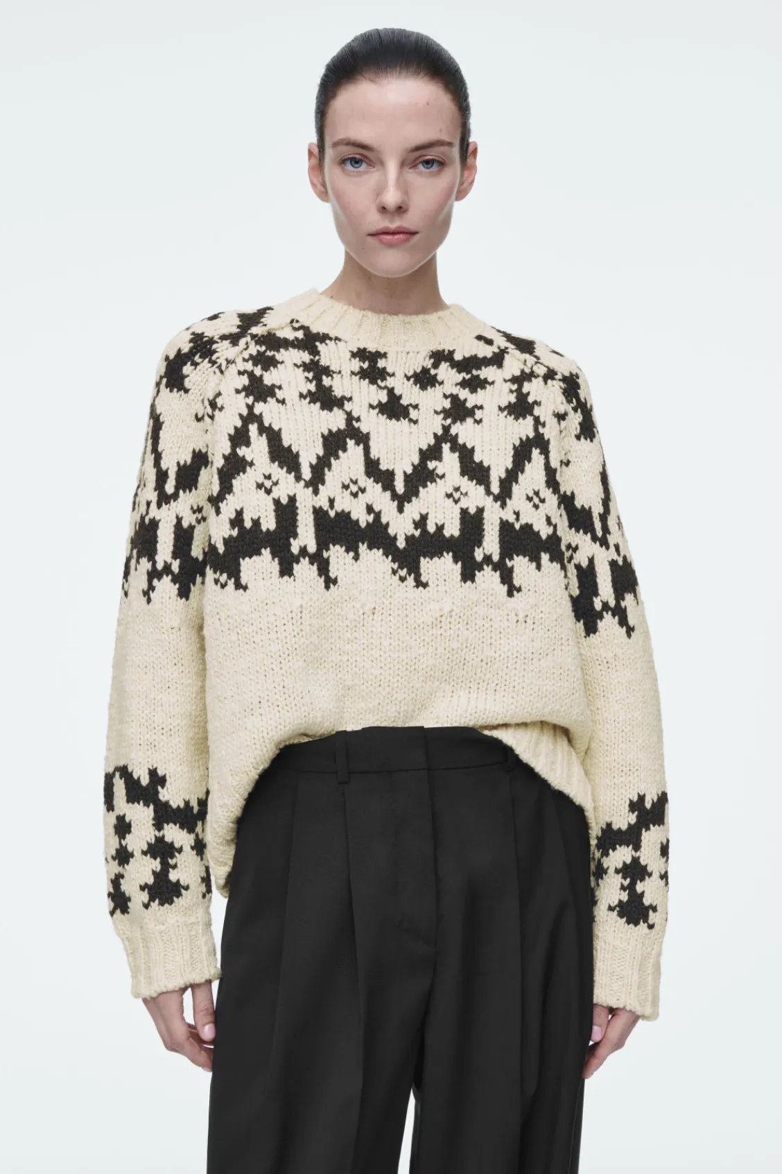 COS FAIR-ISLE WOOL SWEATER IVORY / BLACK Clearance