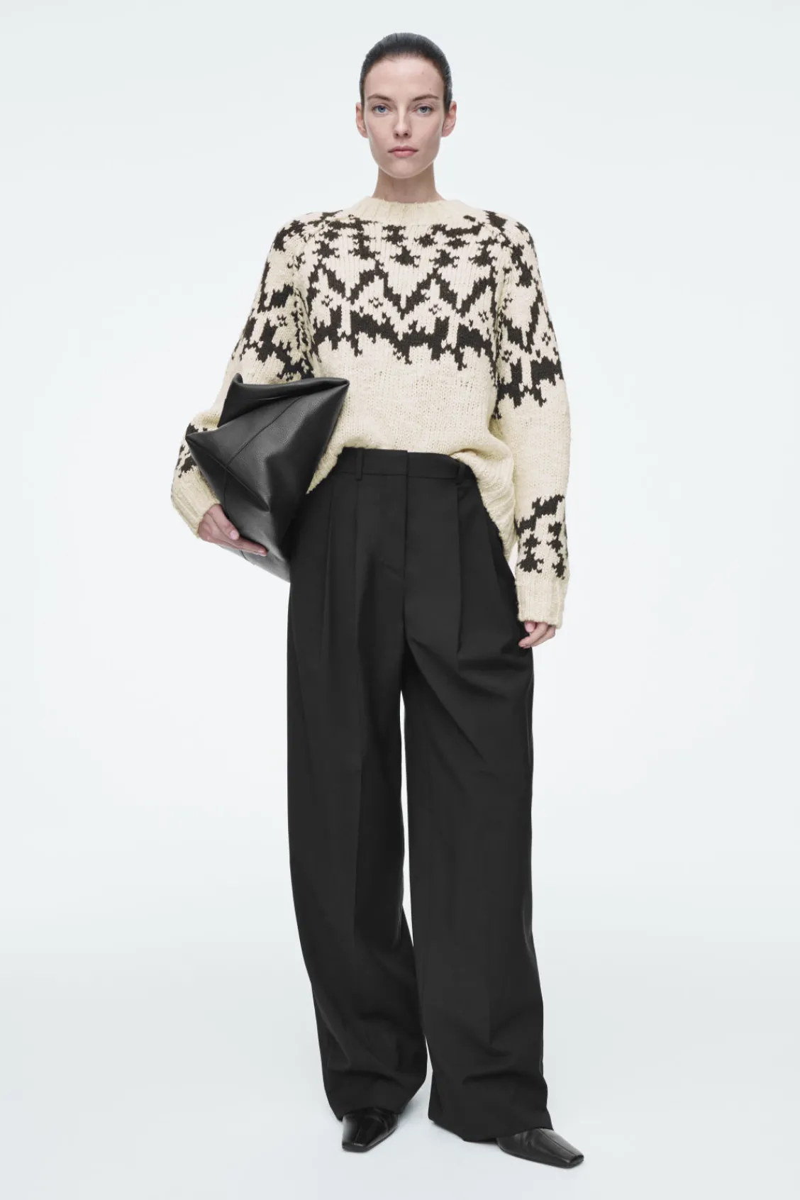 COS FAIR-ISLE WOOL SWEATER IVORY / BLACK Clearance