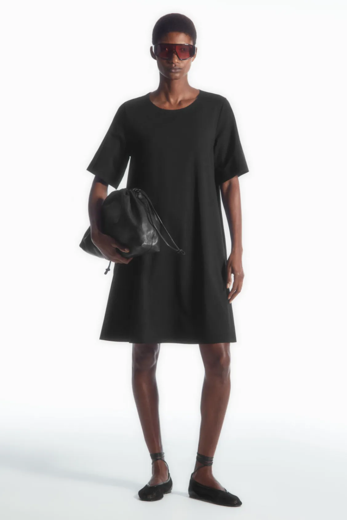 COS FLARED MINI T-SHIRT DRESS BLACK Store