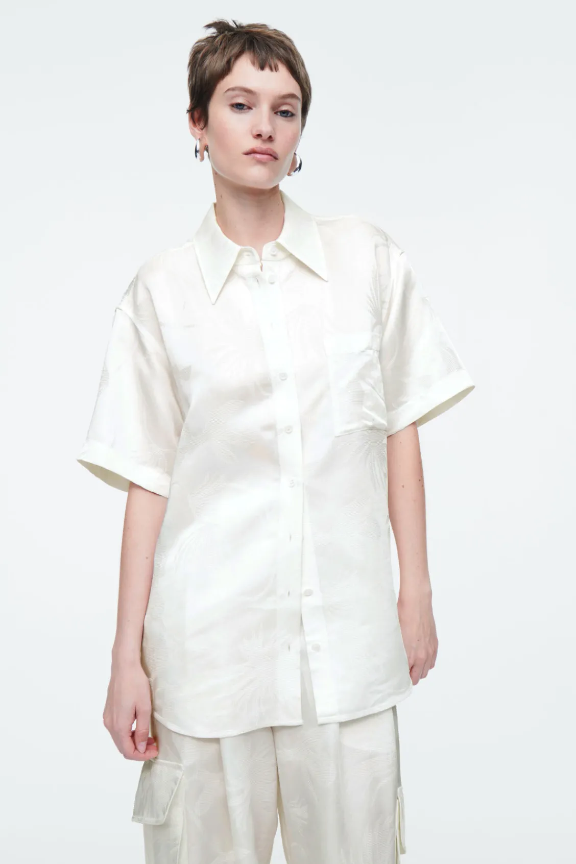 COS FLORAL-JACQUARD SHORT-SLEEVED SHIRT WHITE Flash Sale