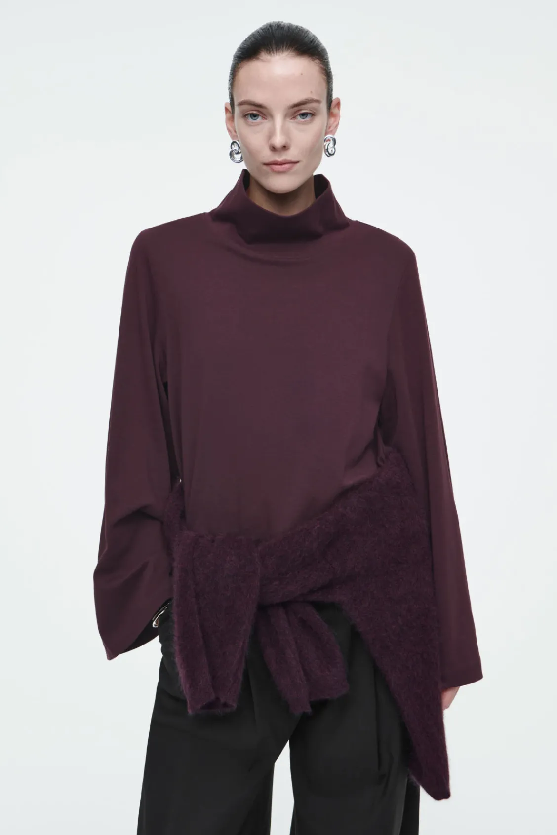 COS FUNNEL-NECK LONG-SLEEVED T-SHIRT BURGUNDY Cheap