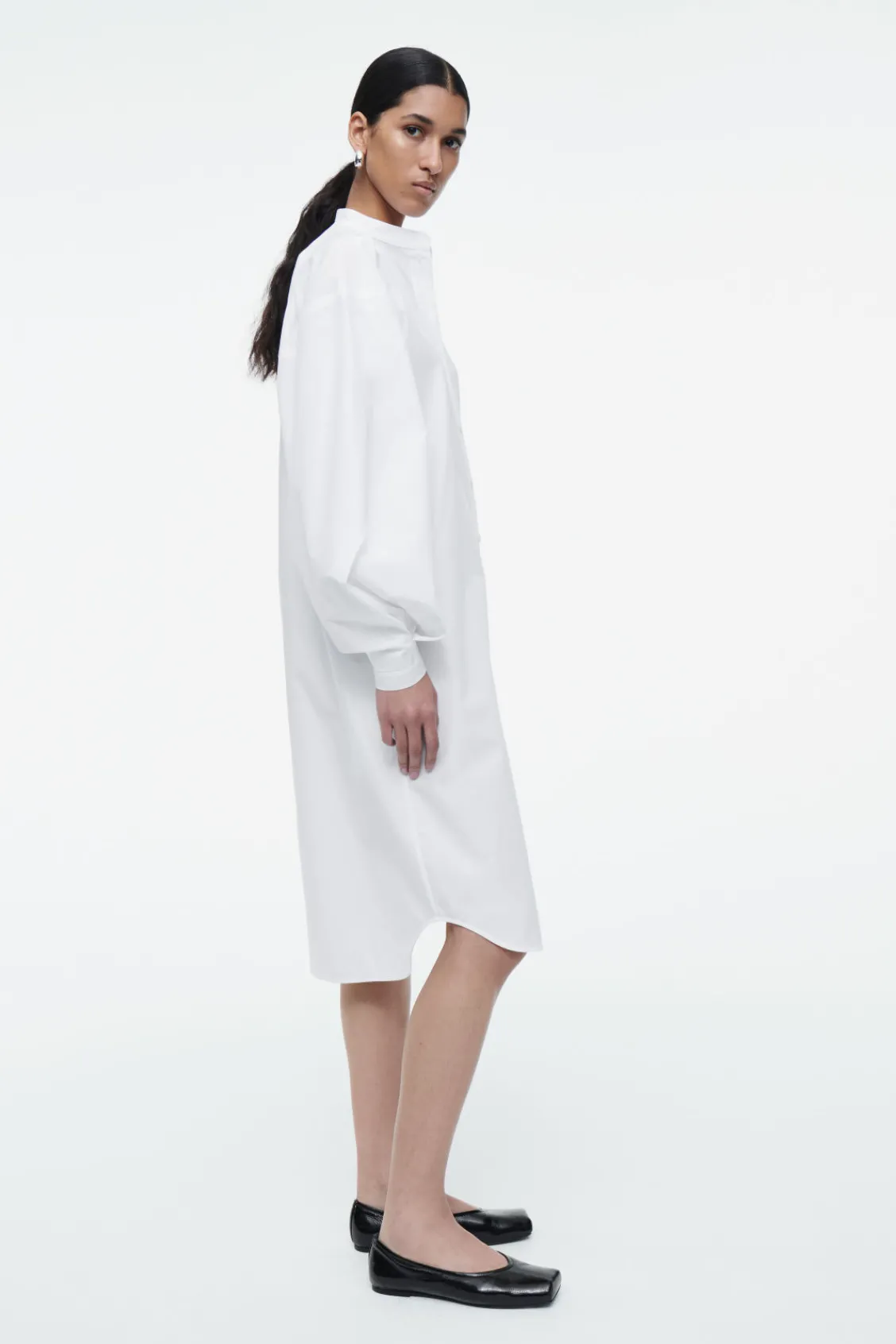 COS GRANDAD-COLLAR MIDI SHIRT DRESS WHITE Cheap